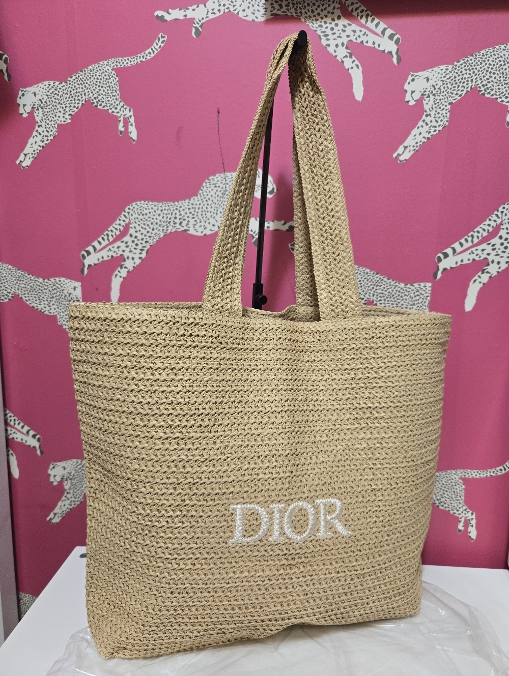 NWT Dior Beauty Raffia Woven Tote Bag - Picture 3 of 11